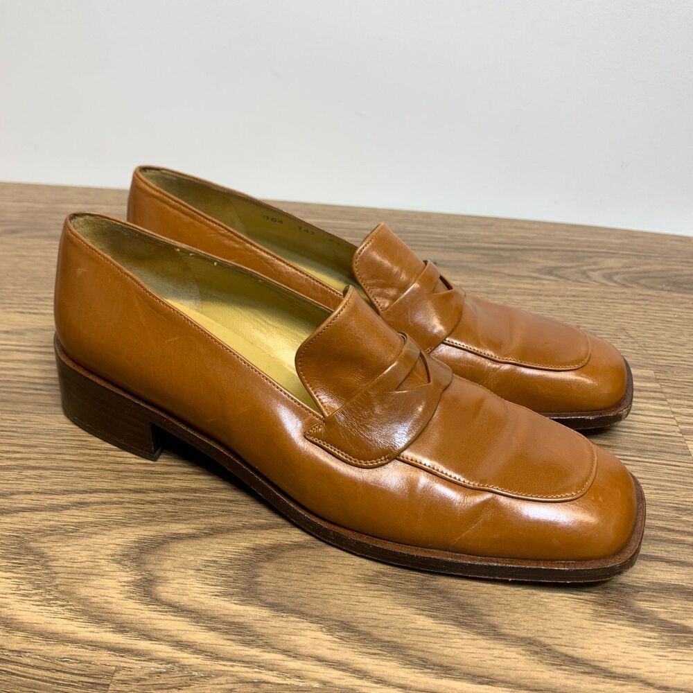 Mezlan Genuine Size 8.5 M Brown Leather Penny Loafer Slip On Dress Shoe